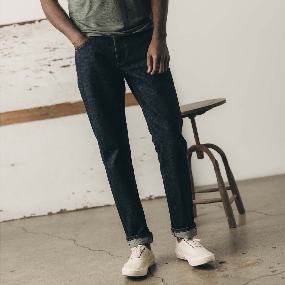 Taylor Stitch Selvedge Jeans 34 Slim Dark Rigid Indigo Denim Casual Button Fly